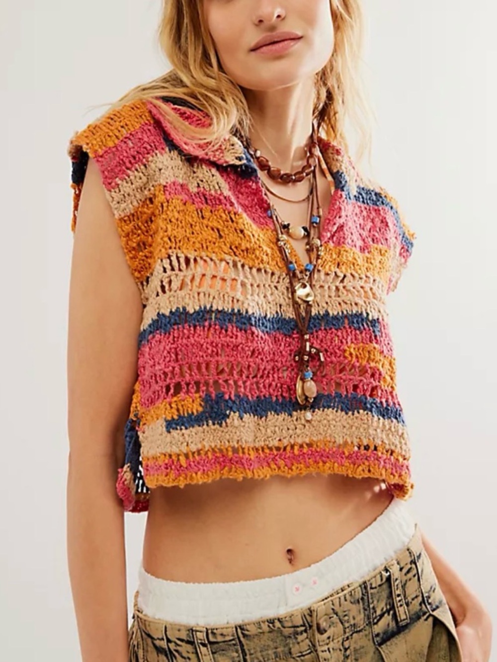 Free People Morgan Crochet Polo top sz medium